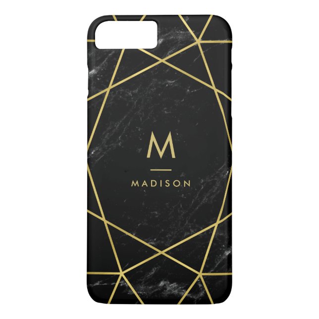 Svart marmorLook med det guld- geometriska mönster Case-Mate iPhone Skal (Baksida)