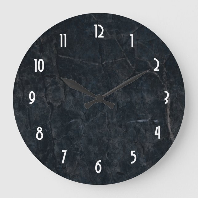 Svart marmorstenstruktur stor klocka (Framsida)
