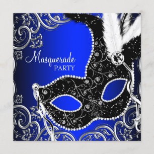 Svart mask Kunglig blå maskeradfest Inbjudningar