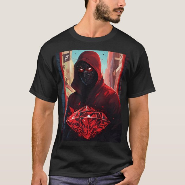 Svart mask med röd romb över den lämnat öga-graffi t shirt (Framsida)