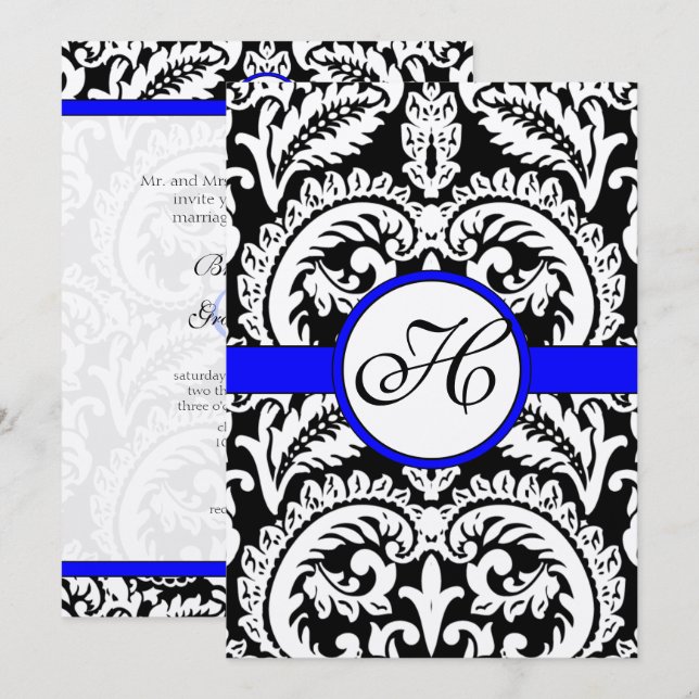 Svart mask med Royal Blue Wedding-inbjudningar Inbjudningar (Fram/baksida)