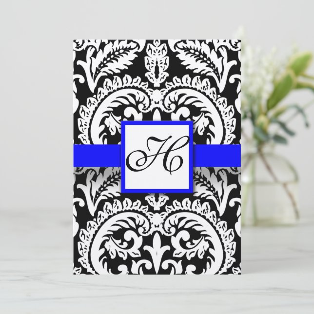 Svart mask med Royal Blue Wedding-inbjudningar Inbjudningar (Stående Fram)