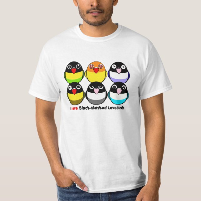 Svart-maskerade lovebirds t-shirt (Framsida)