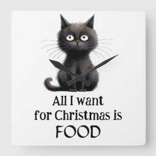 Svart mat allt jag vill ha i julklapp är mat fyrkantig klocka