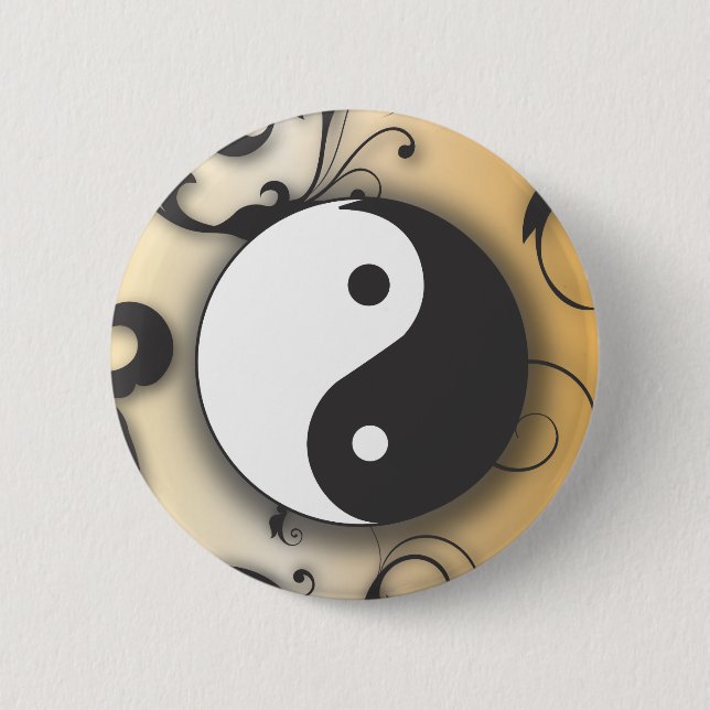 Svart med Bronze Yin & Yang med scrollsar Knapp (Framsida)
