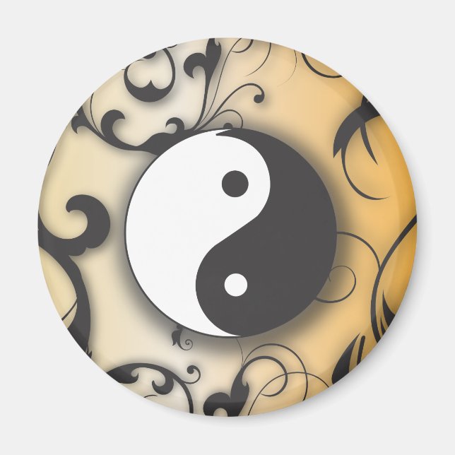 Svart med Bronze Yin & Yang med scrollsar Magnet (Framsidan)