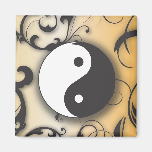 Svart med Bronze Yin & Yang med scrollsar Magnet (Framsidan)