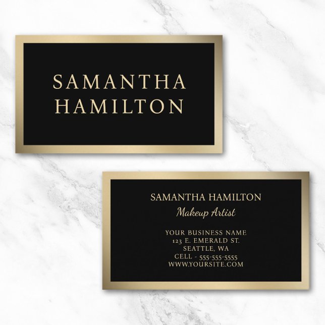 Svart med Champagne Guld Gradient Kant Visitkort (Black with Champagne Gold Gradient Border Business Card)