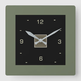 Svart med Cream Numerals och Olive Gräns Fyrkantig Klocka