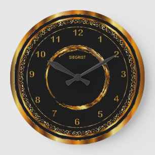 Svart med Faux Metallic Guld Ram Stor Klocka