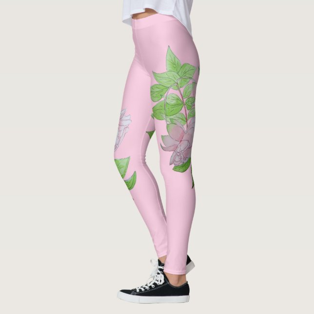 Svart med fet rosa blomma mönster blommigt leggings (Vänster)