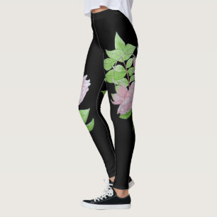 Svart med fetstilt stor rosa blomma mönster blomm leggings