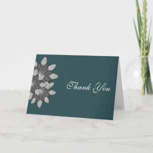 Svart med Grått & Silver Blommigt Lotus Tack Kort