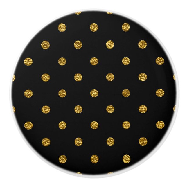 Svart med Guld Faux Foil Polka dots Modern Knopp (Framsidan)