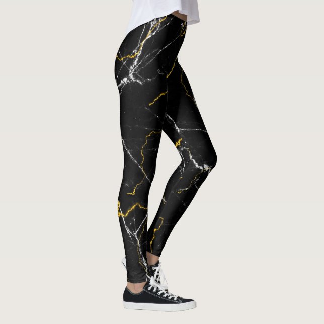 Svart med guld-folie marmor mönster leggings (Höger)