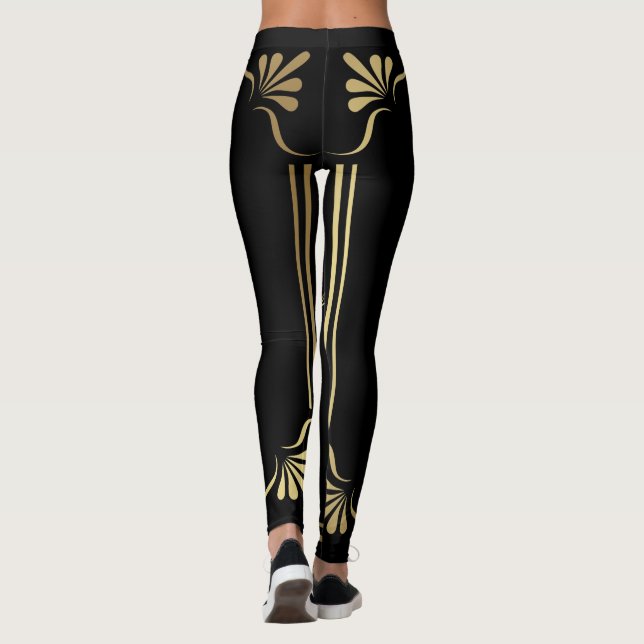 Svart med guld- förenklad rulladesign, leggings (Baksida)