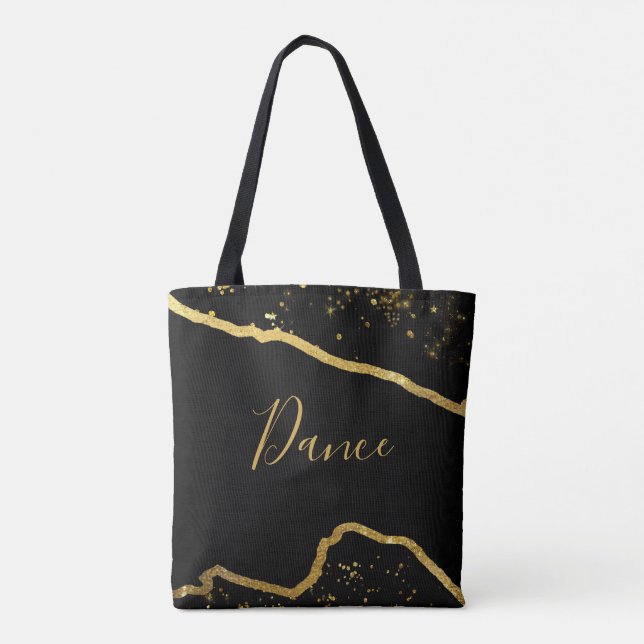 Svart med Guld Glitter Dance Tote Tygkasse (Baksida)