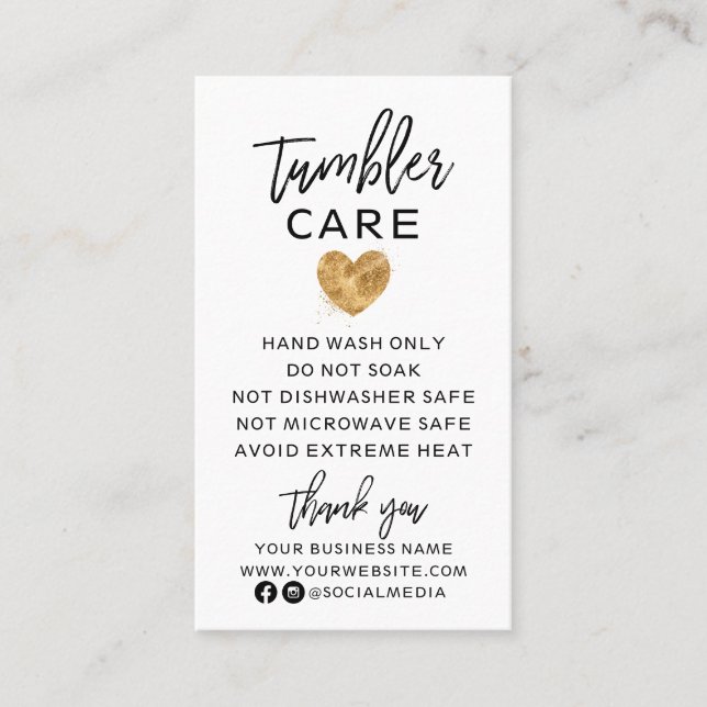 Svart med Guld Heart Tumbler Care Affärskort Visitkort (Framsida)