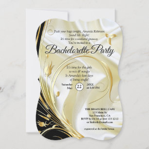 Svart med Guld på Champagne Silke Bachelorette Inbjudningar