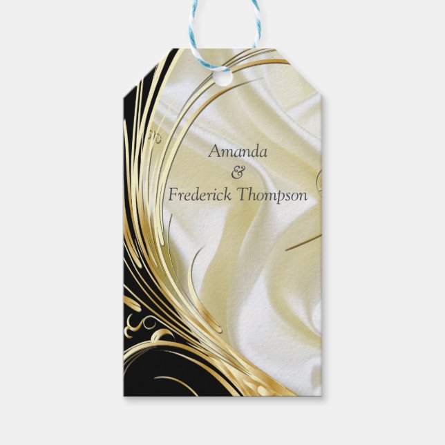 Svart med Guld på Champagne Silke Presentetikett (Framsidan)