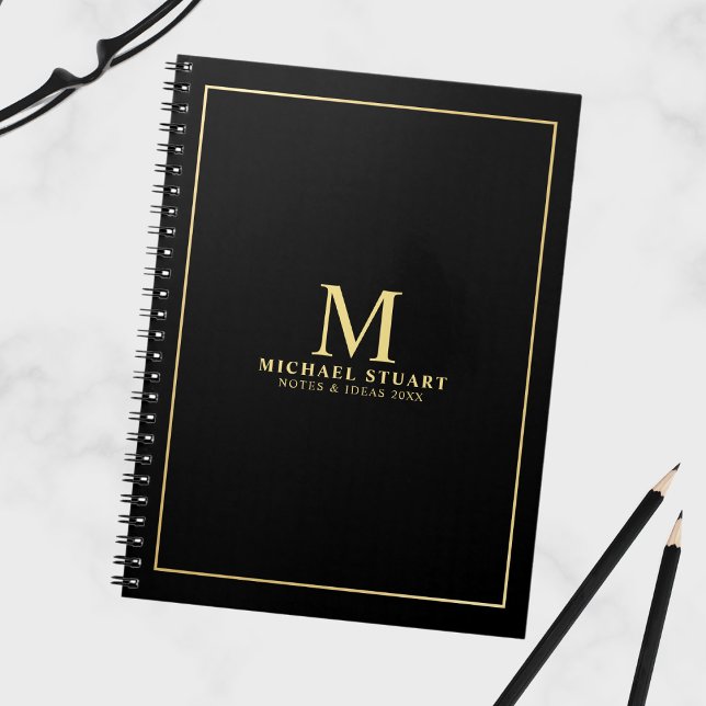 Svart med Guld Personlig Monogram och Namn Anteckningsbok (Skapare uppladdad)