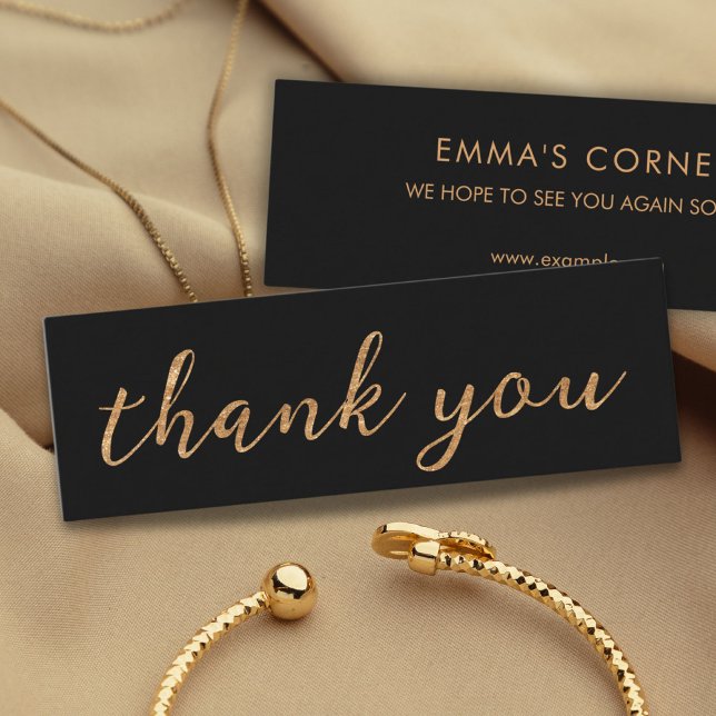 Svart med Guld Tack Affärskort Mini Visitkort (elegant thank you card golden text)