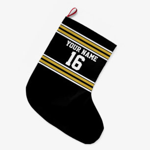 Svart med Guld White Rand Team Jersey Stor Julstrumpa