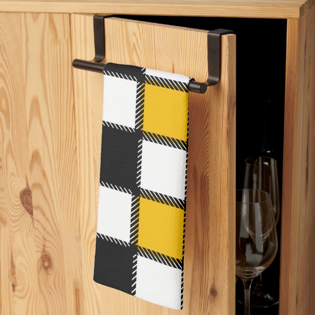 Svart med Gult Tartan Kökshandduk (Thirds Fold)
