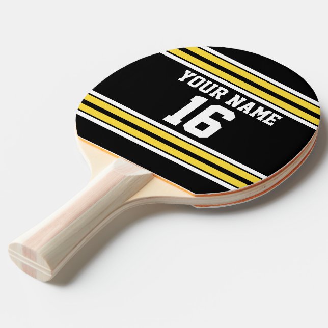 Svart med Gult White Rand Team Jersey Pingisracket (Frontvinkel)