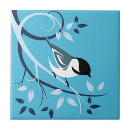 Svart med kap. på Träd Gren Kakelplatta