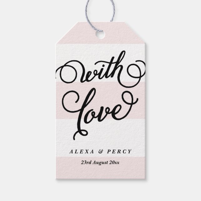 Svart med Kärlek Whimsical Script Rosa Rand Presentetikett (Framsidan)
