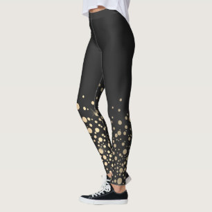 Svart med konfetti-punkter i Guld Leggings