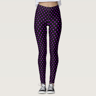 Svart med Lila Polka dots Leggings