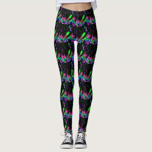 Svart med mönster i rosa och grönt leggings