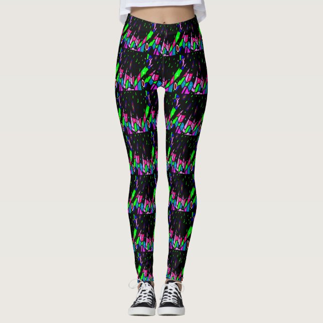 Svart med mönster i rosa och grönt leggings (Framsida)
