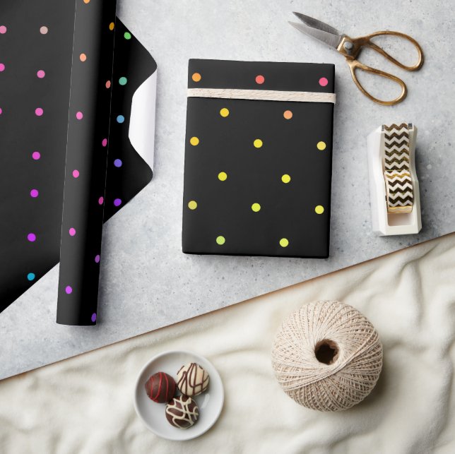 Svart med Multifärgad Polka dots Wrapping Papper Presentpapper (Hantverk)