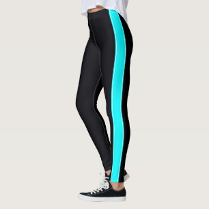 Svart med Neon Baby blue Rand Leggings