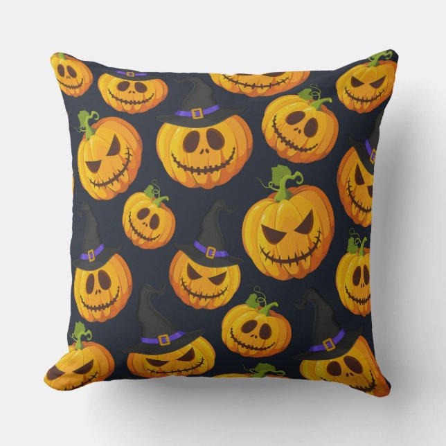 SVART MED ORANGE HALLOWEEN PUMPKINER MED HATT KUDDE (Framsida)