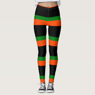 Svart med Orange och Grönt rand Leggings