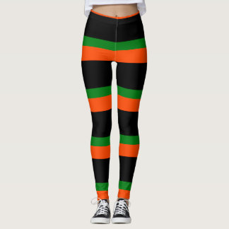 Svart med Orange och Grönt rand Leggings