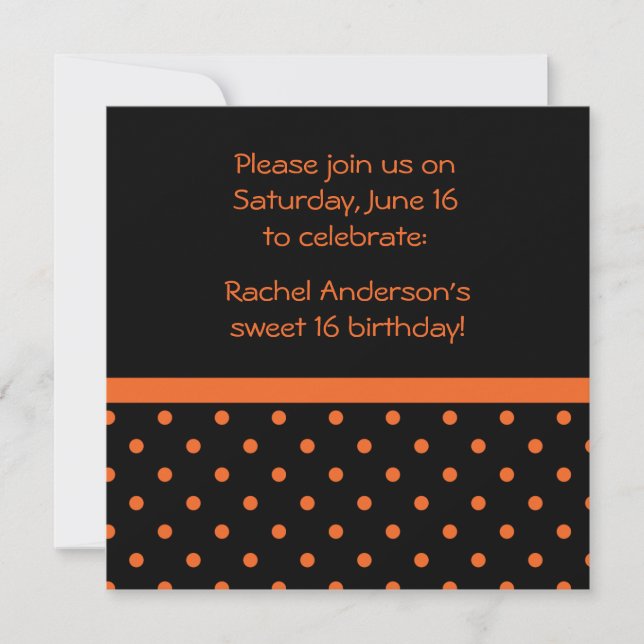 Svart med Orange Polka dots Party Inbjudan (Framsida)