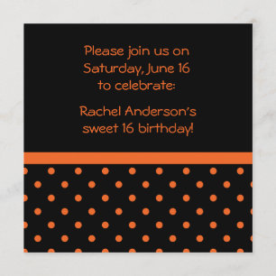 Svart med Orange Polka dots Party Inbjudan