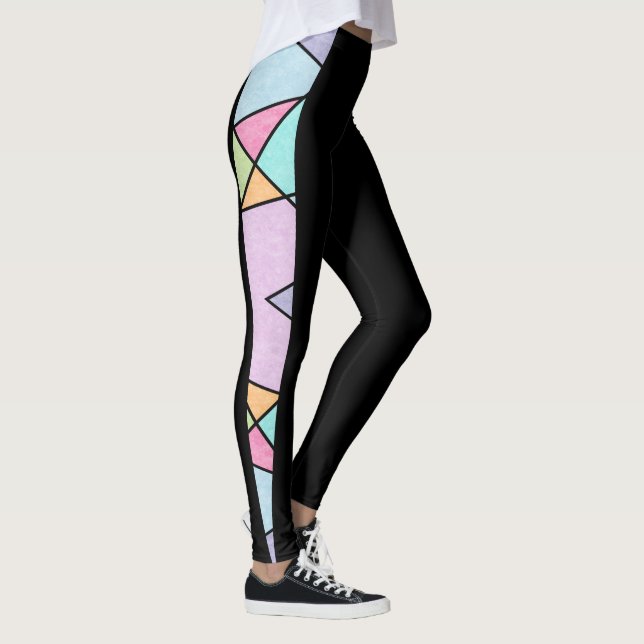 Svart med Pastel färg Geometric Modern Abstrakt Leggings (Höger)