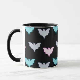 Svart med Pastel Färgad Fladdermus Halloween Mugg