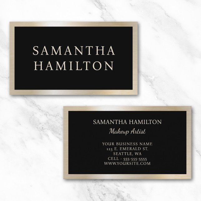 Svart med Pastell Pärl Guld Glam Glam Kant Visitkort (Black with Pastel Pearl Gold Glam Glam Border Business Card)