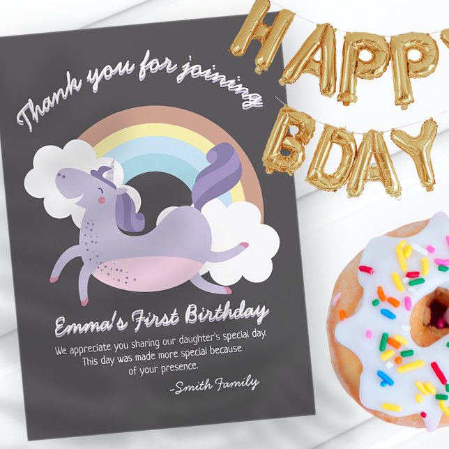Svart med Rainbow Unicorn | Födelsedag Tack Kort (Skapare uppladdad)