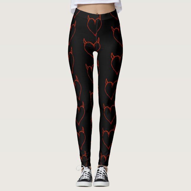 Svart med Red Horned Heart Leggings (Framsida)