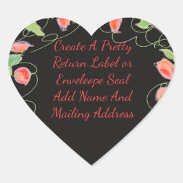 Svart med Ro i koraller Hjärtformat Klistermärke