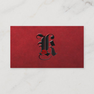 Svart med Röd ros Initial K Goth-Affärskortet Visitkort