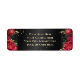 Svart med Röd ros Quinceañera Returadress Etikett